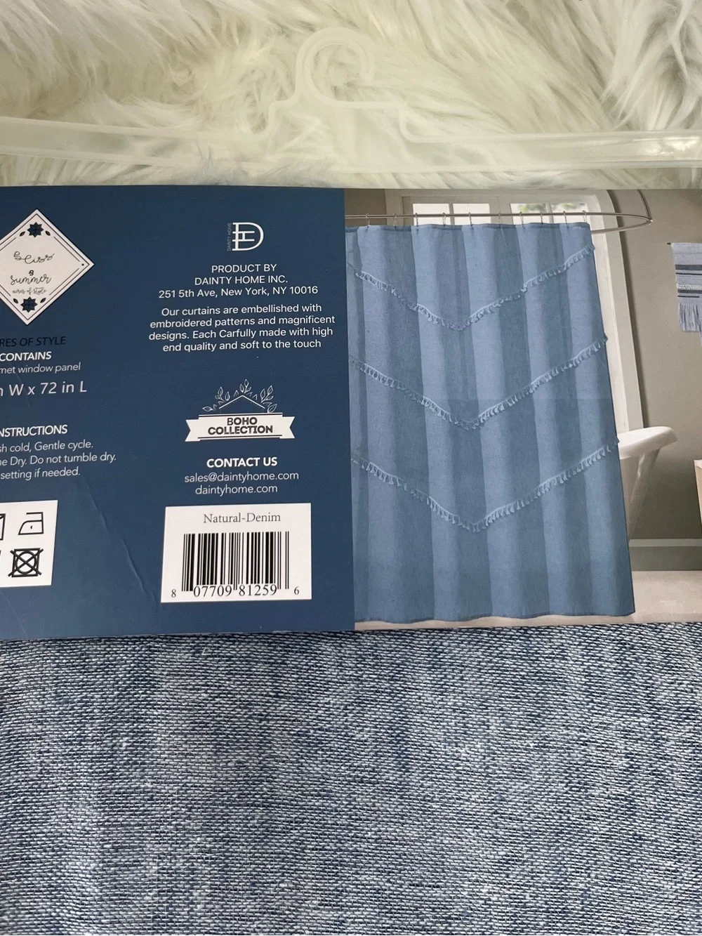 Bliss & Summer Acres of Style Natural Denim Tassel Shower Curtain 70x72